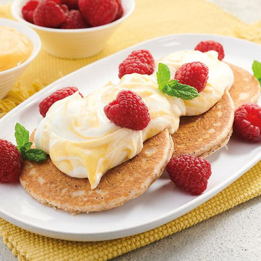 LEMON & POPPYSEED PANCAKES WITH LEMON CURD & RASPBERRIES - DukesHill