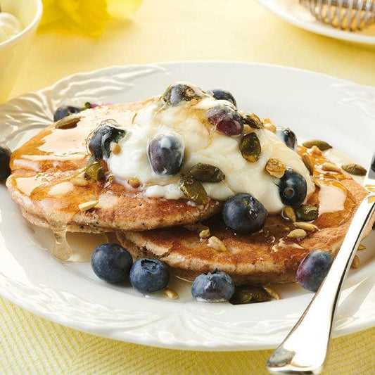 LEMON & POPPYSEED PANCAKE WITH BLUEBERRIES & YOGHURT - DukesHill