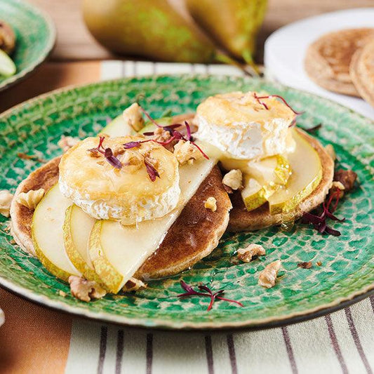 WHOLEGRAIN PANCAKES WITH GOATS CHEESE, HONEY & PEAR - DukesHill