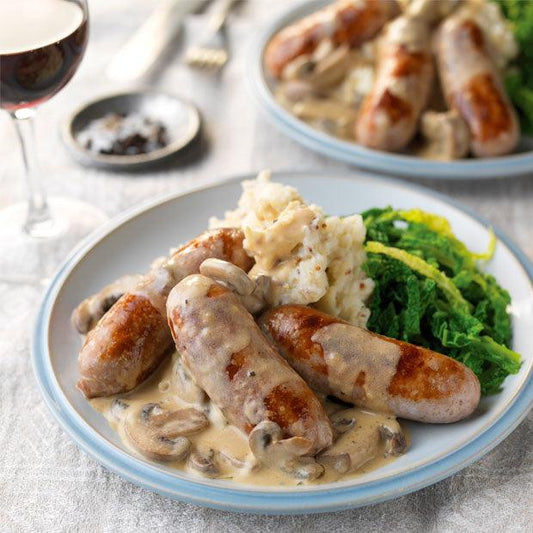 SAUSAGES IN A DEVILLED MUSHROOM SAUCE - DukesHill