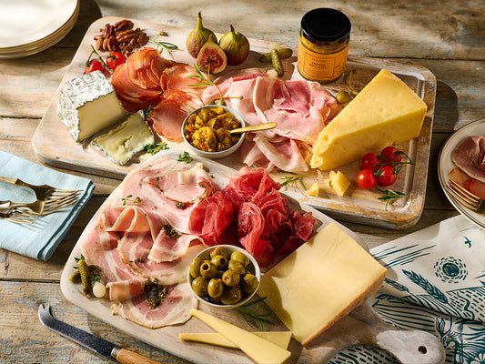 a selection of continential meats and cheeses