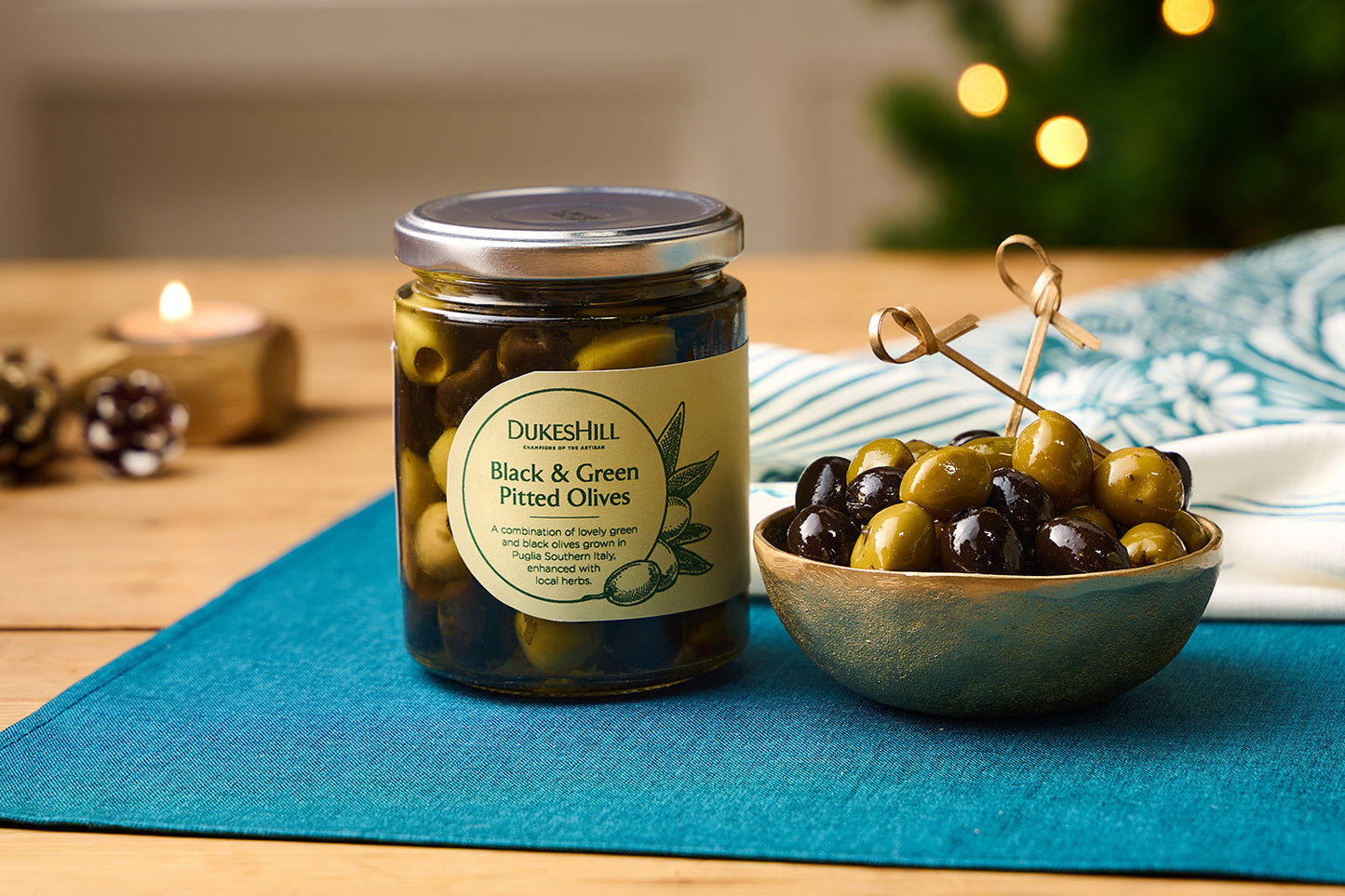 green and black pitted olives