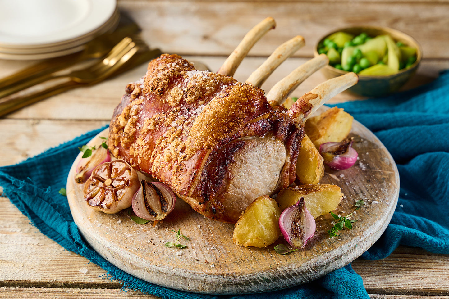 Cooked french trimmed rack of pork