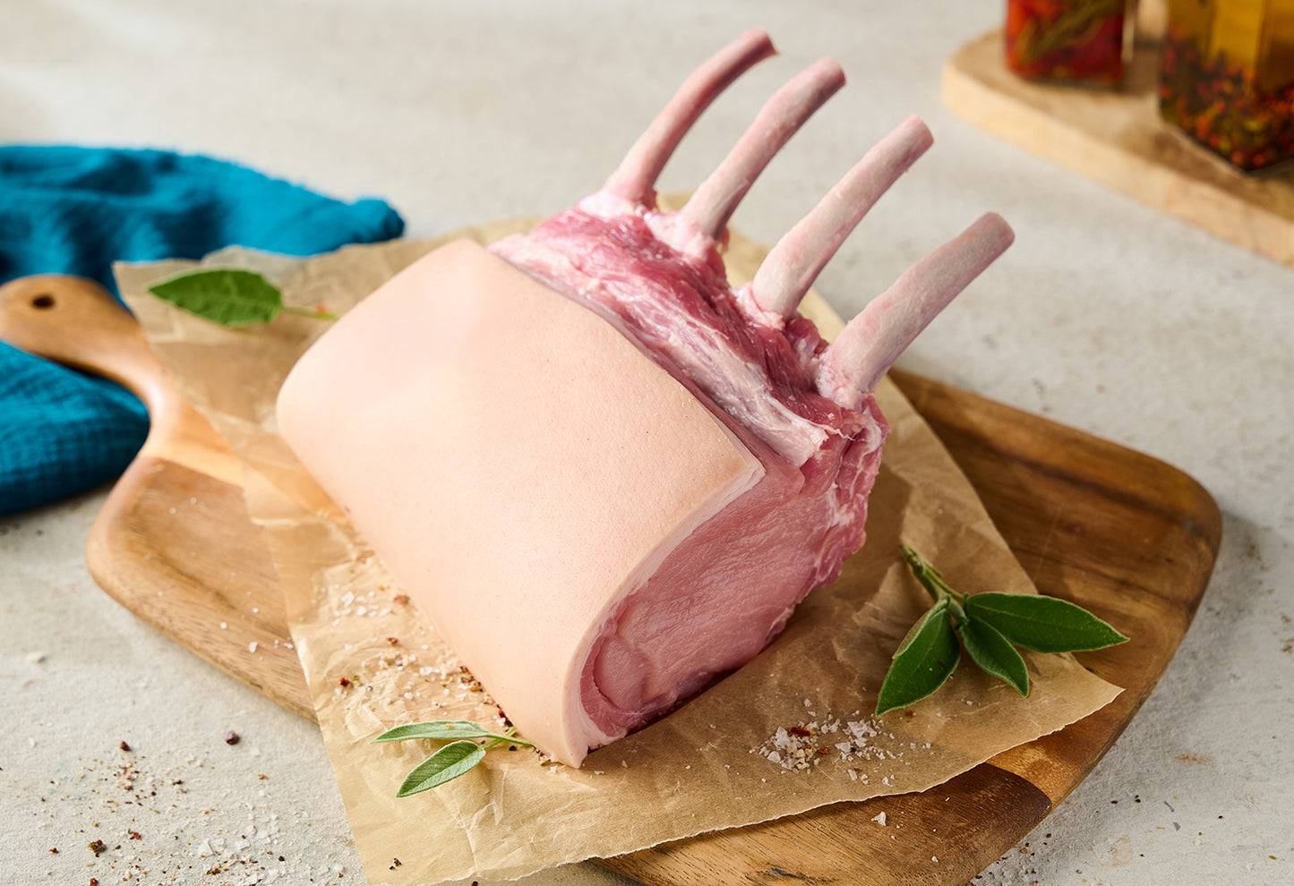 uncooked french trimmed rack of pork