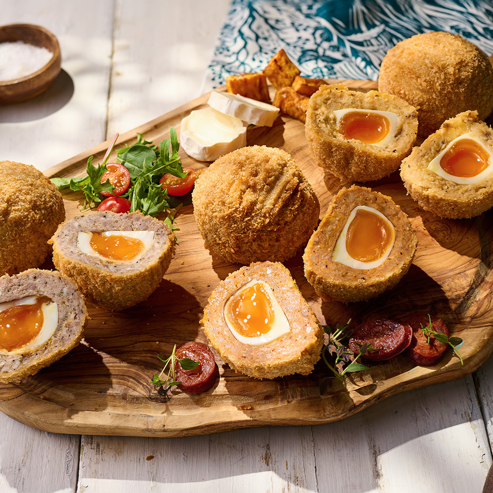 Sweet Potato, Caramelised Onion & Goats Cheese Scotch Eggs